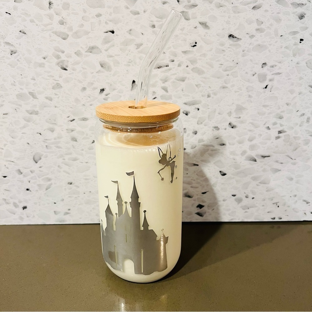 Custom Disney Inspired 16 oz Glass Tumbler Wood Lid w/ Glass Straw NEW - Picture 5 of 8